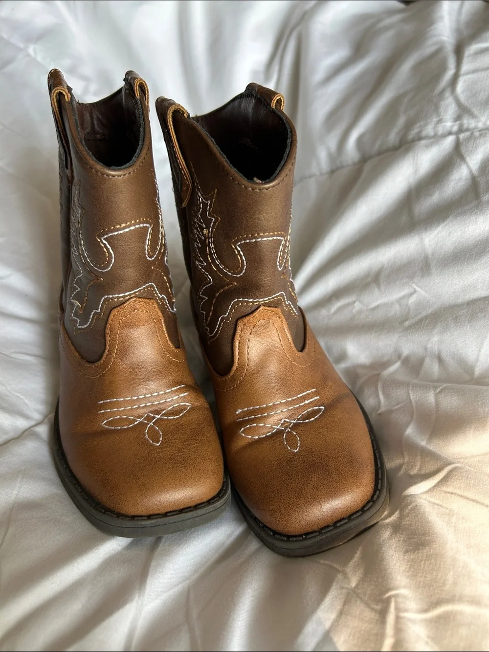 wonder nation Brown Kids Cowboy Boots with Embroidered Accents